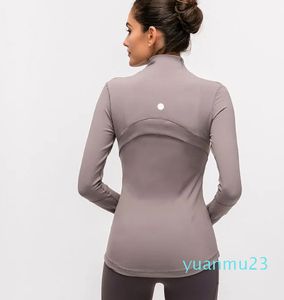 Chaquetas con cremallera completa Sudaderas de yoga ajustadas Camisas de manga larga de secado rápido Abrigo de otoño invierno Chaqueta deportiva hasta la cadera con orificios para los pulgares