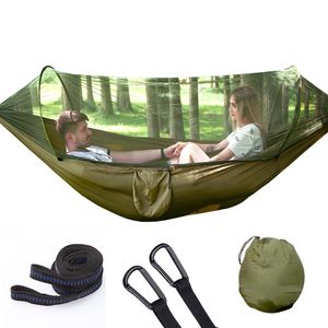 Hamac en filet à ouverture rapide entièrement automatique pour une personne en plein air, Double tissu de Parachute en Nylon, hamac anti-moustique de Camping w-00903