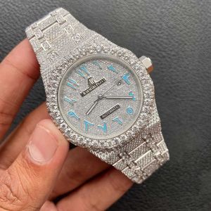 Reloj totalmente helado Vvs Moissanite Diamond Rapper Hip Hop movimiento automático relojes de acero hechos a mano para regalo de hombres