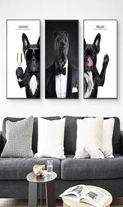 Peinture sur toile d'animaux drôles, vêtements de chien, lunettes de soleil, vêtements, affiche imprimée en noir et blanc, images d'art mural nordique pour salon 4174132