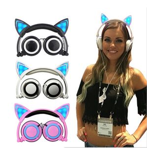 Cosplay Cat Ear Écouteurs pliables Clignotant Glowing Casques pour enfants Casque de jeu Lumière LED Sur l'oreille Écouteurs Pour PC Ordinateur portable