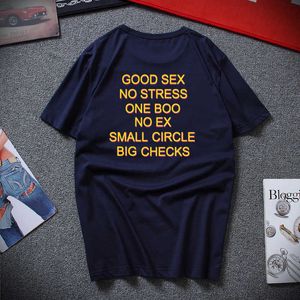 Divertido buen sexo sin estrés One Boo No Ex pequeño círculo grandes cheques camiseta letra impresión camiseta espalda UE tamaño 100% camisa de algodón X0621