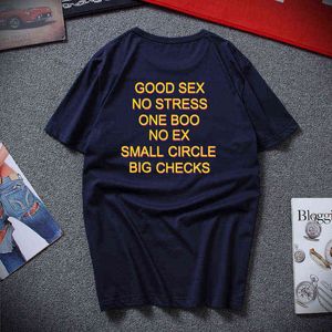 Camiseta divertida de Good Sex No Stress One Boo No Ex Small Circ Big Checks con estampado de tter en la espalda Size100 % camisa de algodón 22H0820