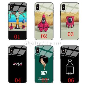 Funny Squid Game Phone Case Glass Back Cover Case pour IPhone 13 12 11 Pro Max Xr Xs Universal Samsung Huawei