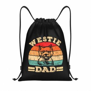 Divertido Westie papá estampado perro Vintage Retro bolsas con cordón bolsa de gimnasio caliente ligero 2735 #