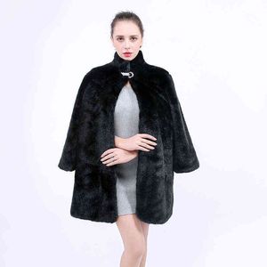 Abrigo de piel de mapache de mapache de piel de imitación de imitación de chaleco para mujer mediano largo redondo cuello redondo 211207