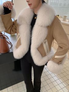 Fourrure Real Fox Fur Coats pour femmes, vestes chaudes épaisses, doublure de canard blanc, fourrure naturelle, automne, hiver, nouveau style, 2023