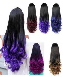 FZP 5 colores Moda para mujer Peluca ombre Caída del cabello Tinte por inmersión Media peluca Nueva Peluca de cabello esponjoso Color degradado 34 Media gorra Cabello largo y rizado W2324175