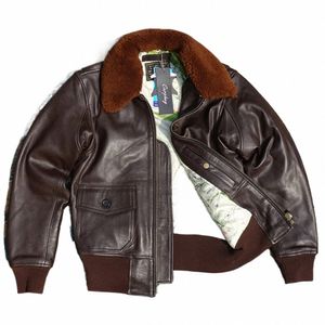 G1 Série Col De Fourrure Bomber Manteau En Peau De Mouton Aviateur Femme Mans Veste Veste En Cuir Véritable Manteaux D'hiver Marque Américaine Y30x #