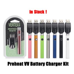 510 fil tension variable 350 mAh Vaper Pen batterie avec chargeur USB préchauffage Vertex Blister Kit pour cartouche en céramique d'huile épaisse