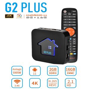 G2 PLUS Android 11 TV BOX, 4K UHD Amlogic 905W2 Quad Core 2GB 16GB 2.4G WIFI lecteur multimédia Netfl1x décodeur