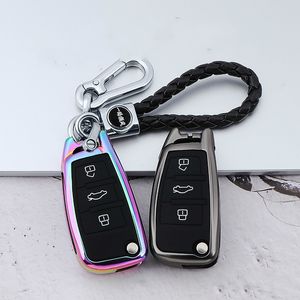 Étui pour clé de voiture en alliage galvanisé, pour A3 A4 A6 A8 TT Q7, housse de protection pliable à 3 boutons pour télécommande, sac noir pour porte-clés automobile