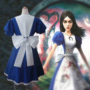 Juego Alice Madness Returns Cosplay Disfraz Disfraces de Halloween Vestidos de mucama Vestido delantal para mujeres Niñas Traje de talla grande J220713