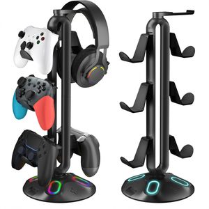 Support de poignée de contrôle de jeu RGB 9 modes d'éclairage, support de casque, présentoir universel, port casque USB type-c 3.5MM, étagère de rangement pour manette de jeu pour Switch Xbox PS4 PS5