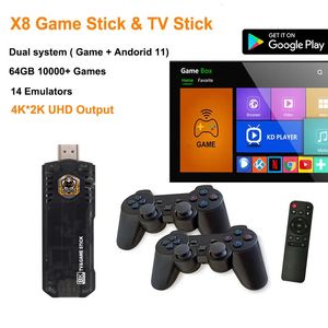 Gamecontrollers Joysticks X8 Game Stick 4K 10000 Games Arcade Retro Videogameconsoles voor SFC/GBA Dubbele draadloze controller HD Mini TV Box voor Android 231024