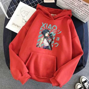 Juego Genshin Impact Xiao Print Hoodies Trendy Men Women Sudaderas Harajuku Unisex Pullovers Kangaroo Plus Size Streetwear Tops Y0901