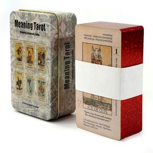 Juegos Actividades en versión inglesa Tarot en caja de metal de hojalata 78 cartas Guía con borde dorado Baraja Tarot de adivinación con significado en las cartas Tarot Del Toro