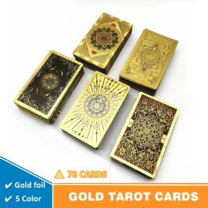 Jeux Gold Foil Tarot Cartes Gold Plastic Divination 1 Deck 78 Cartes Oracle Deck Witch Board Game With Guide Book L752