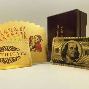 Juegos de juguetes a prueba de agua de lujo 24k chapado en oro lámina de póker Premium tablero de plástico mate naipes de dólar americano para colección de regalos