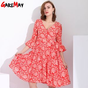 GARAMAY Femmes Robe d'été Eveving Party Robe en mousseline de soie Femme Rouge Bureau Vêtements élégants Midi es pour 210428