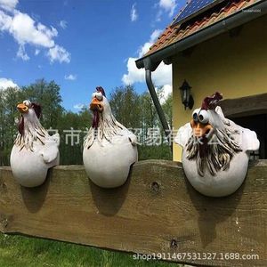 Décorations de jardin drôle clôture de poulet décor statues en résine maison ferme cour poule sculpture art artisanat cour