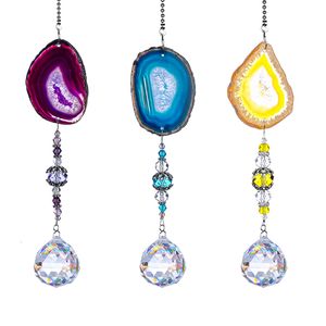 Décorations de jardin H D Pack 3pcs Suncatcher suspendu boule de cristal de 30mm avec tranches d'agate carillons éoliens ornements décor arc-en-ciel pour fenêtre maison 230506