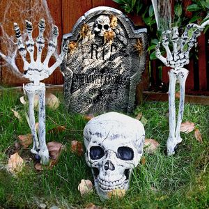 Decoraciones de jardín Halloween Cráneo Adorno Casa Esqueleto Estatua Mano humana Esculturas de hueso Estaca de tierra Horror Terror Accesorios Decoración al aire libre 230822