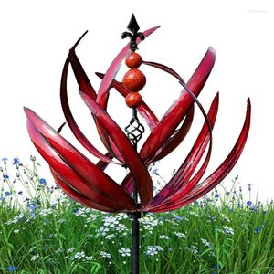 Décorations de jardin Spinners de cour en métal Rotatif à 360 degrés Résistant aux UV Piquets de lotus Chemins rouges pour pelouses Ornement Patio Affichage
