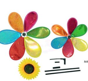 Decoraciones de jardín Molinetes de arco iris Girasol Girasol Viento Spinner Gran Molino de viento Juguetes para patio Césped Arte Decoración Bebé Niños Juguete GWE14286