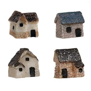 Decoraciones de jardín Mini cabaña rústica con techo de paja Casas de pueblo en miniatura Adorno al aire libre Amigos