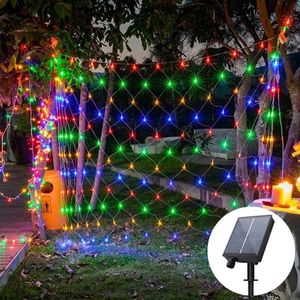 Décorations de jardin Solar Power Net Rideau Mesh Fairy String Light Décoration de Noël Année Lumières extérieures Garland Street 231026