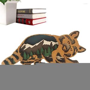 Decoraciones de jardín Estatua de madera Mapache Arte de madera Multicapa 3D Tallado Bosque Animales Muebles para el hogar Pared
