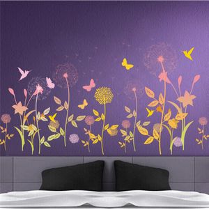 Jardin Fleur Papillon Pissenlit Sticker Mural Paysage Sticker Chambre Salon Mur Art Décor À La Maison Affiche Murale 210420