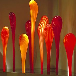 Escultura de jardín, lámparas naranjas, esculturas personalizadas, 7 piezas, lámpara de pie moderna de cristal de Murano, decoración del hogar, artesanías de arte al aire libre