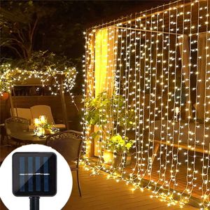 Rideau lumineux Led solaire d'extérieur 3x3, imperméable, panneau solaire, guirlande en fil de cuivre, décoration de jardin, lumière extérieure