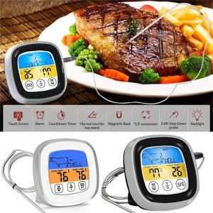 Jauges Thermomètre à viande à lecture instantanée Fil de sonde Affichage LCD numérique Thermomètre alimentaire sans danger pour la cuisson Outils de barbecue de couleur sensible