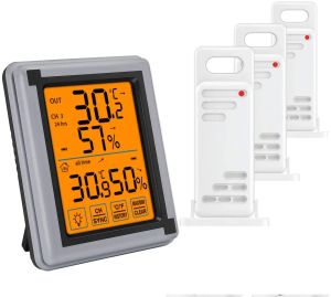 Gauges Thermomètre sans fil Thermomètre numérique Thermomètre extérieur intérieur avec 3 capteurs Humidité Monitor tactile rétro-éclairage
