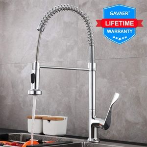 Gavaer Spring Pull Down Kitchen Faucets Dual Mode Efluente Water Taps Handheld Kitchen Mixer Tap Hot Cold 2 Outlet Spring Taps T200424