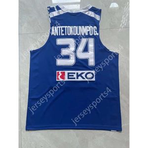 Envío de GDSIR desde EE. UU. Giannis Antetokounmpo G.34 Equipo de jersey de baloncesto masculino Grecia Hella Hella Eurobank All Ed Blue S-XXL Top Quality