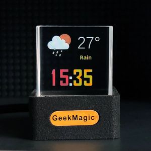 GeekMagic GIFTV Décoration de bureau holographique en cristal Station météo intelligente Horloge numérique avec animations GIF et album d'images 240106