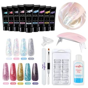 Gel 7pcs kit de gel à ongles à paillettes avec lampe UV Builder Crystal Gel Set Art Art Kit Polygels Set Nail Acrylique Gel Kit