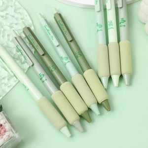 Bolígrafos de gel Prensa verde Esponja de secado rápido Proteger el dedo Herramienta de escritura negra Suministros escolares de oficina Estilo bosque