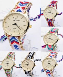 Genève Bracelet tressé fait à la main montres Quartz coloré montre-bracelet décontractée tissu tissé montre montres en or pour les femmes
