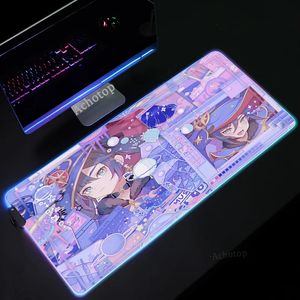 Genshin Impact Animation tapis de souris PC Gamer RGB ordinateur portable LED clavier tapis de souris XXL lumineux grand tapis de souris clavier 240113