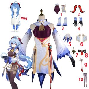 Genshin Impact Ganyu-disfraz de Cosplay de Anime para fiesta de Halloween, vestido elegante para mujer, traje Sexy, peluca, zapatos, accesorios de cuernos, juego Suitcosplay
