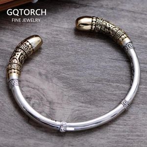 Véritable 925 bijoux en argent Sterling Vintage manchette Bracelets hommes singe roi doré Cudgel haute poli Top qualité 240305