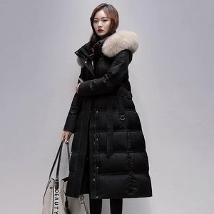 Doudoune mi-longue à col en fourrure véritable pour femme, manteau en duvet de canard blanc, parka chaude et coupe-vent, vêtements haut de gamme pour filles, 231226