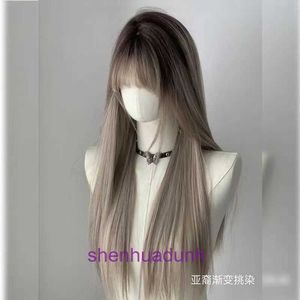 Véritable perruques de cheveux Store en ligne Spicy Wig Wig Cover Full Head Femmement Gradient Long Right Hair Asian Spot Dye Style