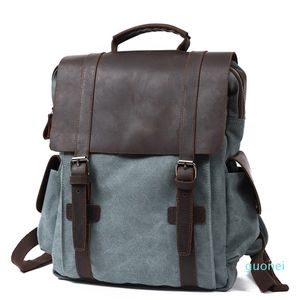 Mochila de lona de cuero genuino Mochila escolar vintage Mochila universitaria Mochila para portátil unisex de 15.6 