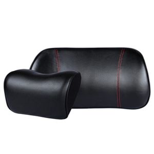 Genuine Leather Car Neck Pillow Set Memory Foam Auto Headrest Lumbar Seat Supports Cushion Universal Pillows Accessories